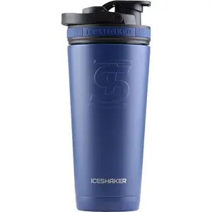 Ice Shaker 26 Oz Shaker Bottle, Stainless Steel Water Bottle and Protein Shaker, As Seen on Shark Tank, Reusable Stainless Steel Water Bottle, Gym Water Bottle, Navy