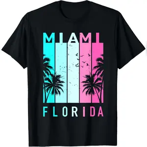 Retro Miami Florida Beach Souvenir T-Shirt Men Women T-Shirt Relaxed Fit Cotton