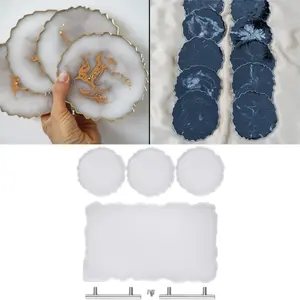 4PCS Resin Tray Mold Silicone Coaster Molds for DIY Crafts, Epoxy Resin Casting Molds for Making Faux Agate Tray, Serving Board Tableware Thick Decoration