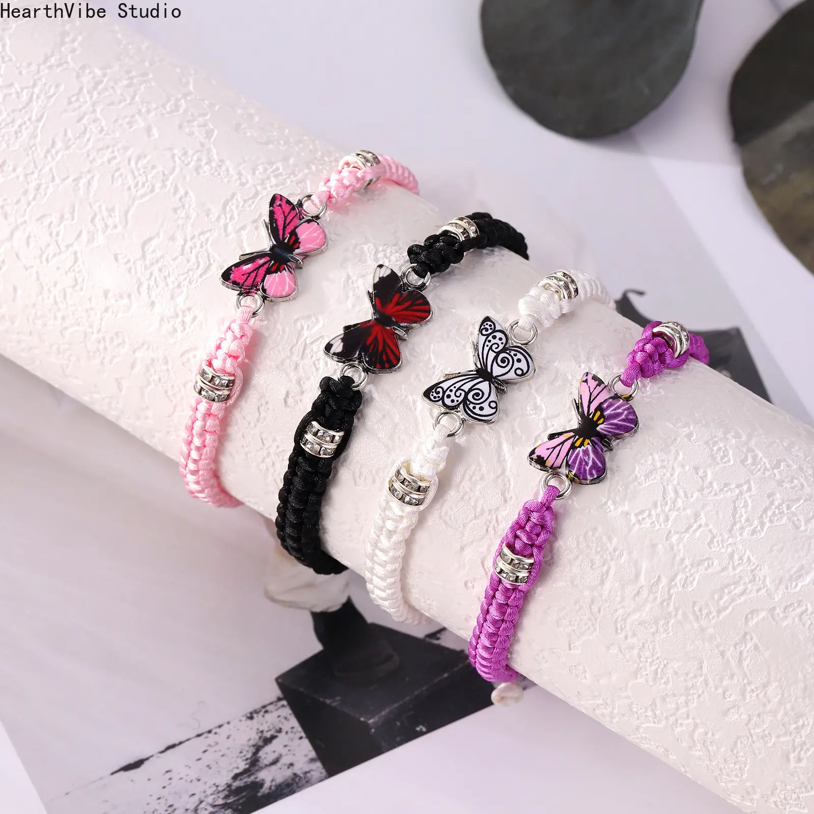 Women's Dainty Sporty Bracelets - Bohemian Braided Sports Wristband Bangle, Sweet Shining Butterfly Design, New Classic Couple Hand Jewelry Gift for Sports Use, Dainty Sports Wristbands