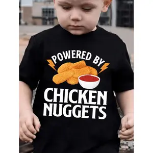 Summer Boys' Fashion Short Sleeve Top with POWERED BY CHICKEN NUGGETS Fried Chicken Nuggets Ketchup Elements Print Casual Outdoor Wear
