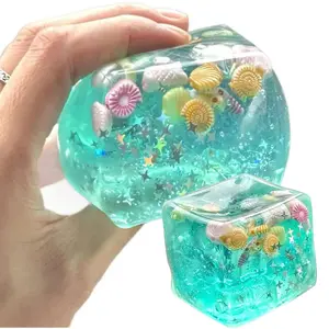 Square shaped marine gel ice block squeezing toy, slowly bouncing maltose ice ball stress-relieving toy, portable office exhaust stress-relieving toy, gender-neutral type