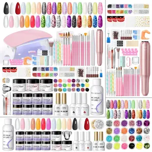 Acrylic Nail Kit for Beginners with Everything ,11 Colors Acrylic Powder Nails Kit Acrylics Set with Drill U V Light 3Pcs Gel Polish 24Pcs Glitter Powders Rhinstones Nail Art Extensions Home Gift Set