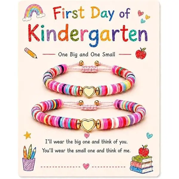 Virelyn B Mommy and Me Matching Bracelets Set Pink Cord Heart Bracelets for Mother and Daughter First Day of School Gift Set Adjustable Friendship Bond Bracelets for s and Women