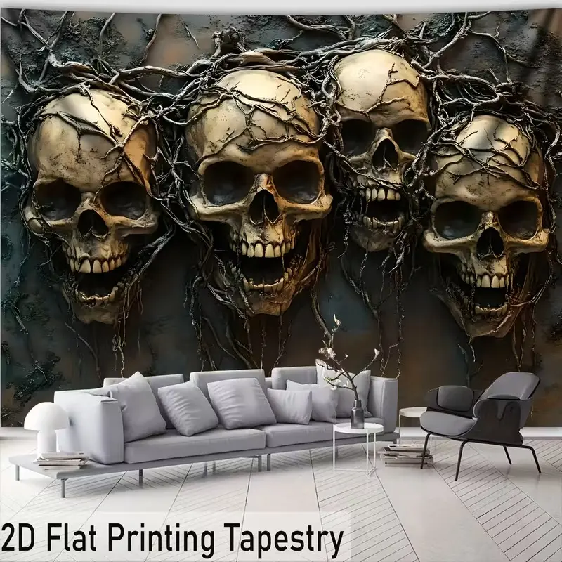 Dreamy Skull Tapestry, Large Size HD Digital Print Polyester Fabric Wall Decor, Tapestry Wall Mural, Living Room Bedroom Party Decoration, Goth Home Decor, Free Hanging Clips