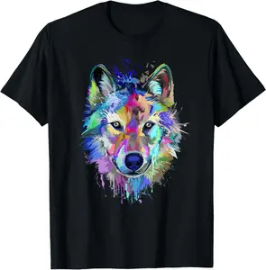 100%cotton Wolf Splash Art Animal Face | Wolf Lover T-Shirt