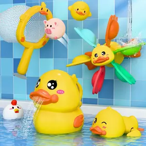 Baby Duck Bath Toy, Toddler Bathtub Suction Water Spinner Gear, Kid Shower Fishing Game W/ Net, Floating Animal, Wind up Swimming Duck, Birthday Gift 6 9 12 Month 1 2 3 Year Old Boy Girl