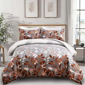 DJY Brown Comforter Set King, Botanical Leaves Comforter for King Bed 3 Pieces Reversible Floral Bed Comforter Sets Soft Microfiber Bedding Set for All Season (104"x90")