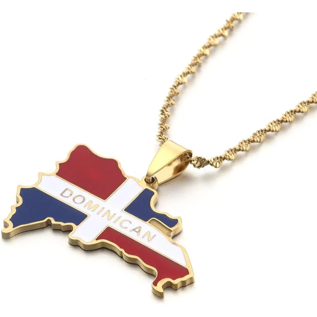 Pendant Necklace with Dominican Republic Flag Map, Gold-Plated Stainless Steel Patriotic Jewelry, Anniversary Gift for Men & Women, Anniversary Necklace