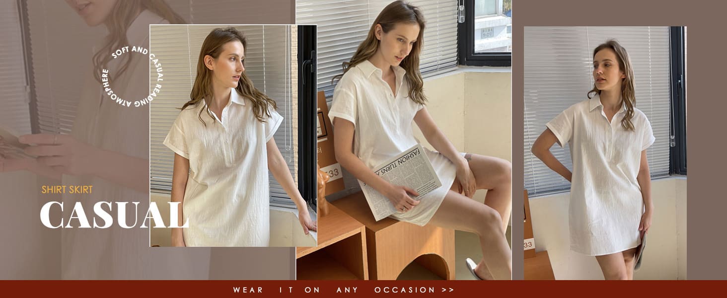 Zeagoo Women's Cotton Shirt Dress Summer Casual Short Sleeve Button Down Beach Cover Up Shirts with Pockets Zeagoo Women's Cotton Shirt Dress Summer Casual Short Sleeve Button Down Beach Cover Up Shirts with Pockets