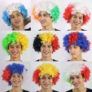 Novelty Afro Wig in National Flag Colors Funny Crazy Curly Adult Costume Hair Accessory Patriotic Sports Fan Gear for Game Day Parades World Cup Olympics National Day Parties & Celebrations Costume Supplies
