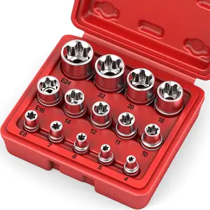 14-piece E-torx Socket Set - Female Torx  Ultimate Torque Star Sockets External E4 E5 E6 E7 E8 E10 E11 E12 E14 E16 E18 E20 E22 E24
