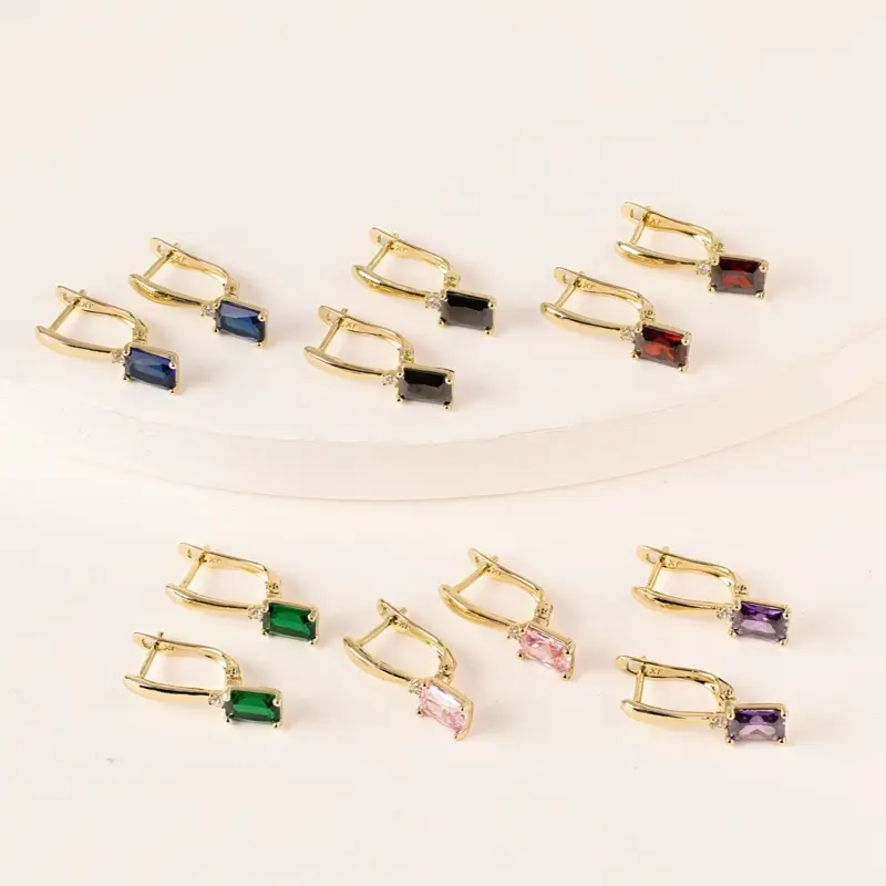 Brillo Eterno Gold Plated Tear Drop Earrings for Women, Dainty Rectangular Cut Stone Jewelry with a Secure Lever-Back, Tear Drop Earring, Gold Earrings Set
