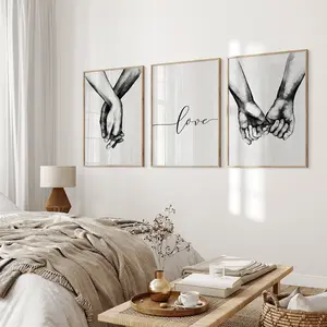 Modern Minimalist Black and White Love and Hands Wall Art, 3 Counts/set Canvas Painting, Print, Wall Decor for Home Living Room Bedroom, Poster, Modern Home Decoration