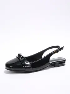 Elegant Patent Bow Slingback Ballet Flats, Comfortable Shoes for Office & Daily Wear, Stylish Footwear for Women