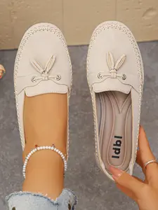 Women's Round Toe Flat Shoes, Comfortable PU Material, Casual Style, Rubber Sole, All Seasons Wear, Large Size Available, Slip On Flats