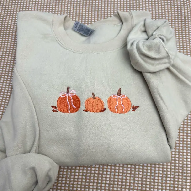 Pumpkin and bows fall embroidered sweatshirt