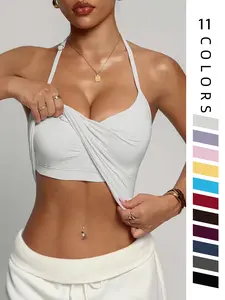 Women's Sleeveless Halter Double-Layer Top with Bra Pads, Breathable & Supportive for Workout, Running & Yoga, Women's Workout Clothes, Halter Sports Bra