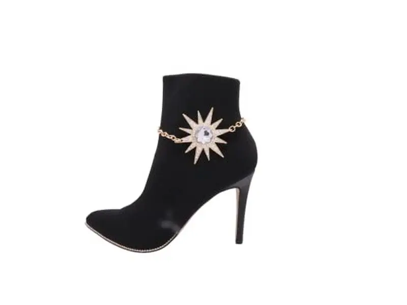 Trendy Fashion Jewelry Women Western Boot Chain Bracelet Gold Metal Shoe Anklet Sun Flower Star Charm Urban