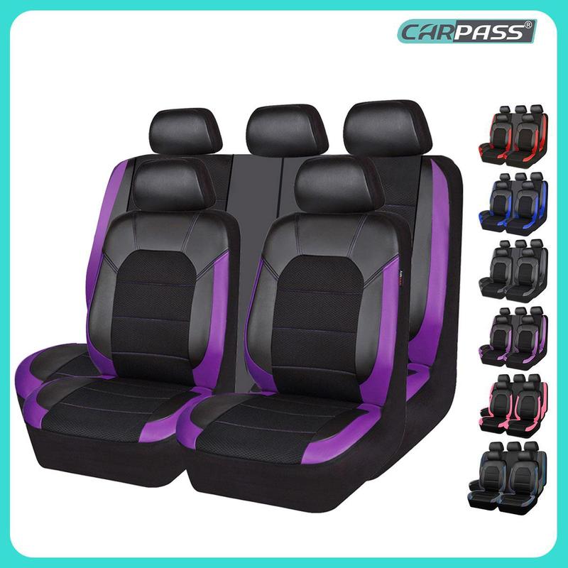CAR PASS 5 seats NEW Leather and 3D Air Mesh Universal Fit Car Seat Covers, for Sedans,Trucks,Suvs,Airbag Compatible,Zipper Design