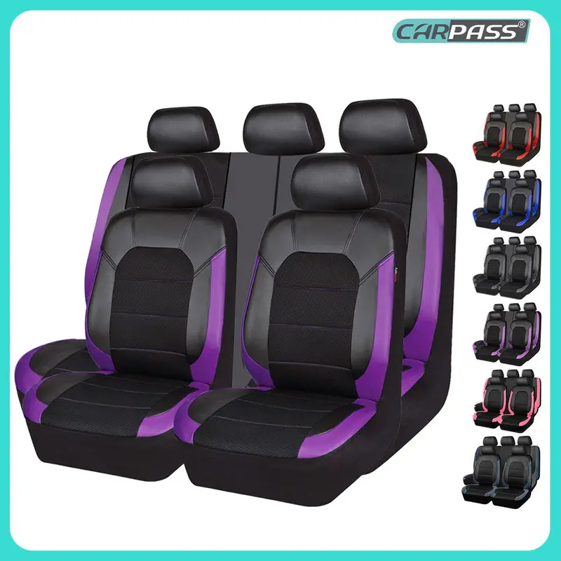 CAR PASS 5 seats NEW Leather and 3D Air Mesh Universal Fit Car Seat Covers, for Sedans,Trucks,Suvs,Airbag Compatible,Zipper Design