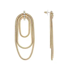 JTV White Crystal Gold Tone Snake Chain Dangle Earrings for Women Fashion Jewelry 3.59"L x 1.05"W Push Backings Secure Wear