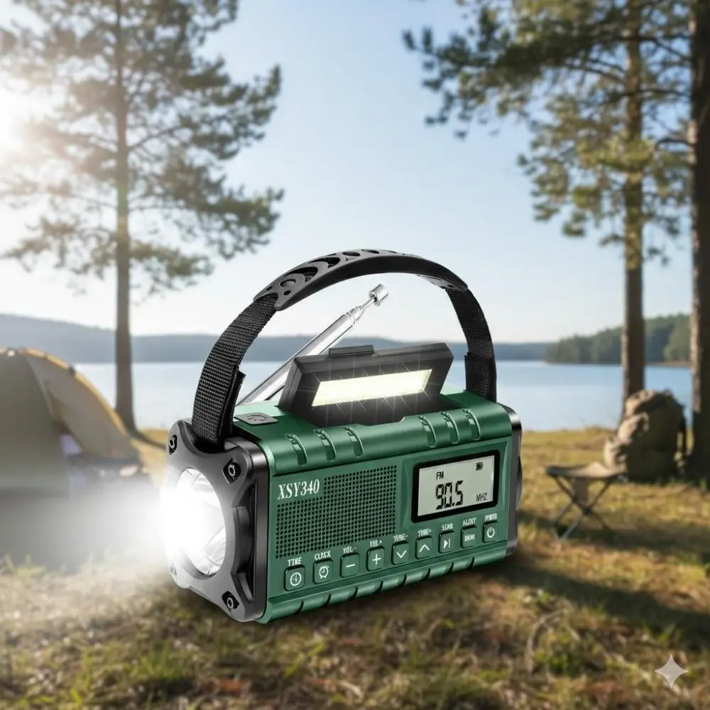 Hand Crank Solar Emergency Radio with AM/FM NOAA Weather Alerts, 10000mAh Portable Power Bank, Type-C Fast Charging, LED Flashlight & SOS Beacon, Lightweight Survival Gear for Outdoor Emergency Preparedness, Rechargeable LED Flashlight