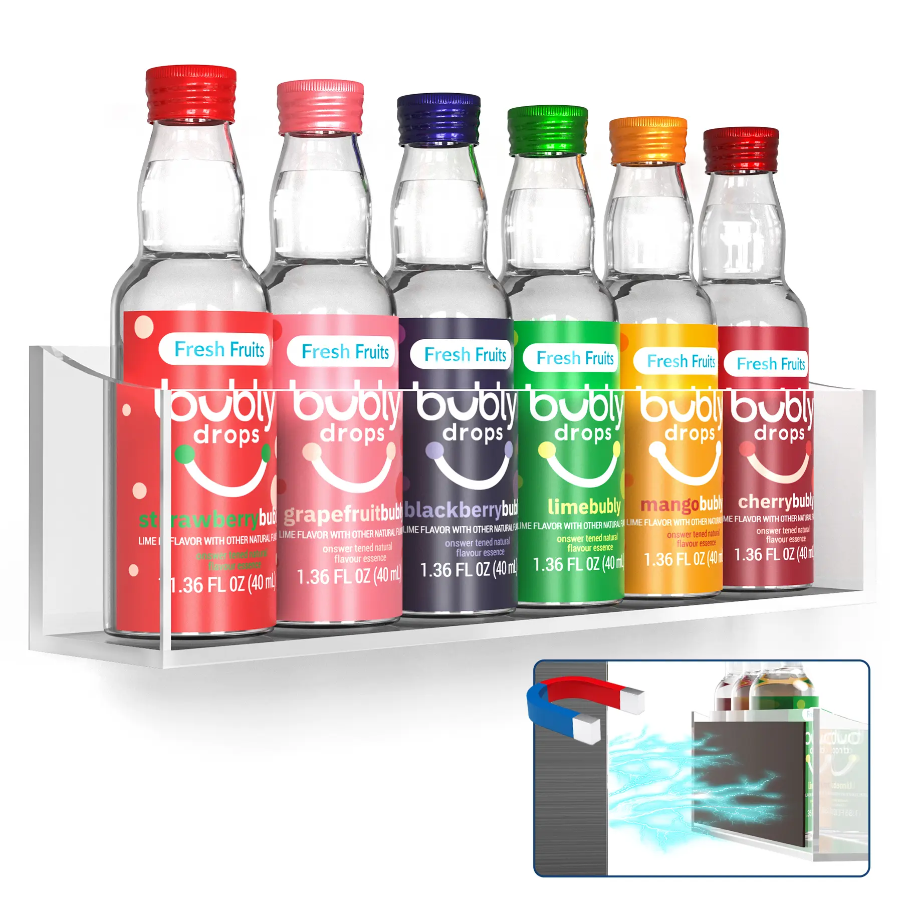 NiHome Transparent Acrylic Soda Stream Bubly Drops Bottle Organizer Racks - Durable, Magnetic Attachment, Lightweight Design