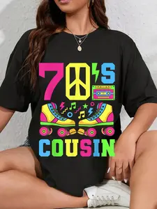 100% Cotton 70's Cousin 1970s Themed Party Seventies Costume 70s Outfit T-Shirt Round Neck Short Sleeve T-Shirt Women's Men Graphic Tee