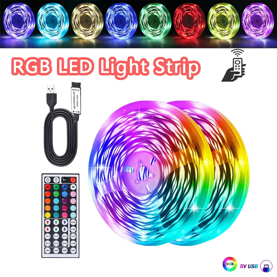 3535 RGB LED Strip, USB Powered + 44-Key Remote Control, Adjustable Brightness Led, Multiple Lighting Modes. Essential for Music Rooms/Living Rooms/Holiday Parties, RGB LED Lights