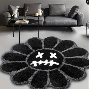 Sunflower Round Carpet, Modern Minimalist Rug with Creative Cartoon Print, Suitable for Home and Bedroom Decor, Household Decorative Rug