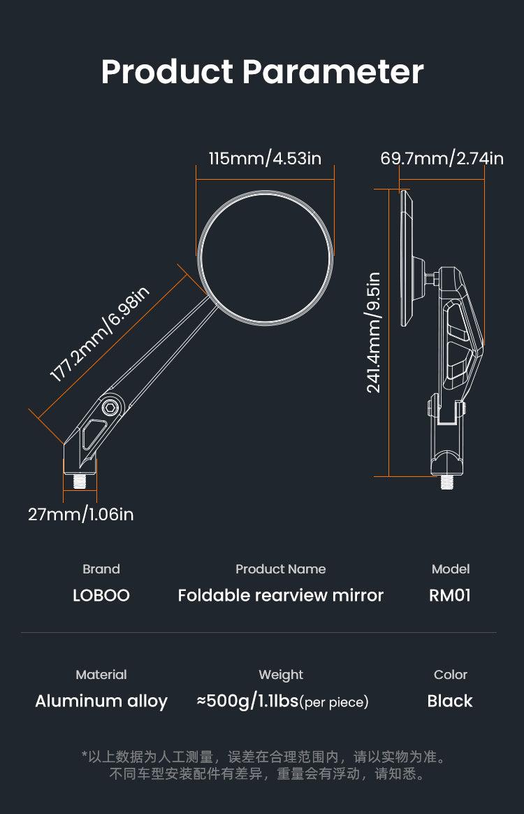 RM01 CNC Aluminum Rearview Mirror – Wide-Angle Spherical Lens, Anti-Glare, Folding Design