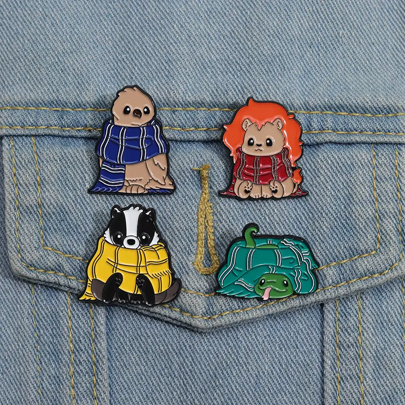 4-Piece Cute Animal with Scarf Metal Brooches, Cartoon Enamel Lapel Pins, Fashion Accessory for Jackets & Backpacks