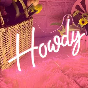 Howdy Neon Sign | USB Powered, Adjustable Brightness | Bar, Club, Hotel, Room Wall Decoration, Western Style Ambient Lighting, Trendy Decorations And Halloween