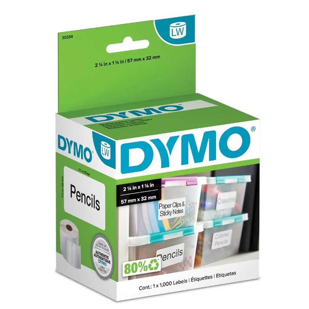 DYMO LabelWriter Multi-Purpose Label Printing Labels, 1 Roll of 1000 - Black Text on White - 2.25in x 1.25in (57mm x 32mm)
