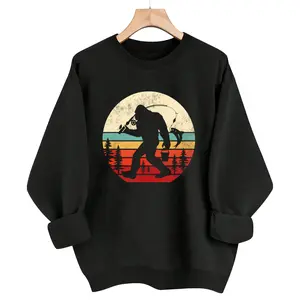Funny Bigfoot Fishing Long Sleeve Sweatshirt – Retro Sasquatch Design for Dads and Kids