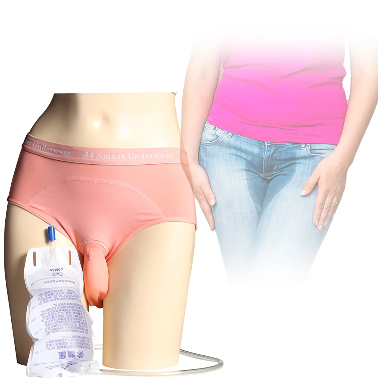 Red Silicone Portable Urine Collector for Elderly Women, Reusable Waterproof Urinal System with Tube and Bag