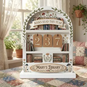Personalized Book Tracker Sign, Cottagecore Reading Counter Display, Floral Library Decor, Custom Book Lover Gift