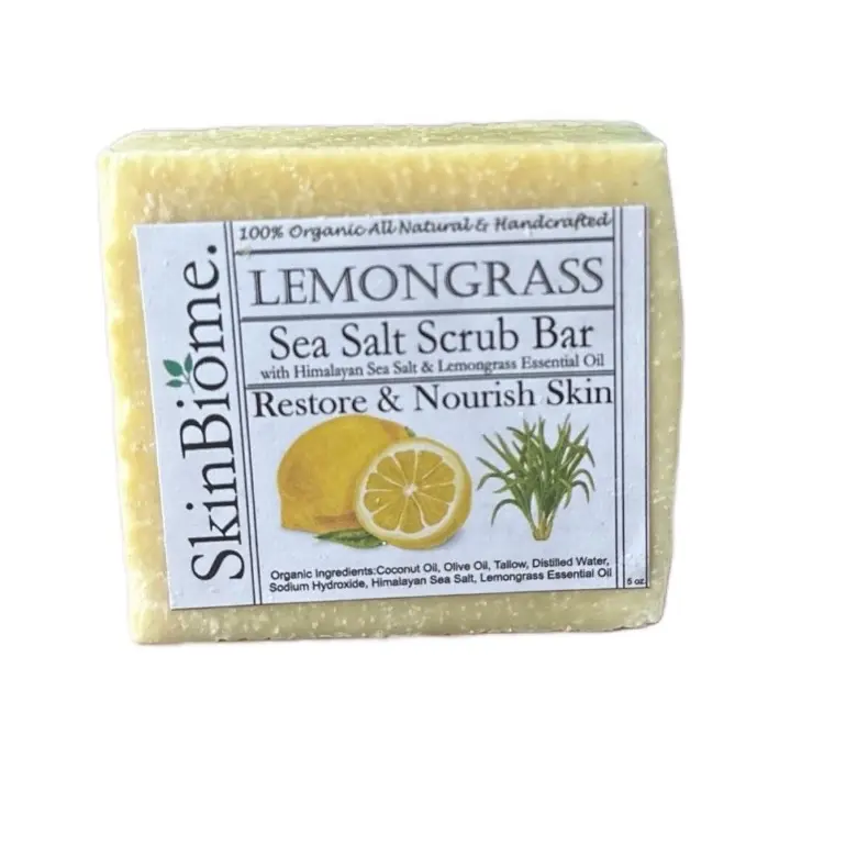 SkinBiome Lemongrass Sea Salt Tallow Soap Bar– All Natural Grass Fed Tallow Soap – Moisturizing Face & Body Wash Great for Eczema, Dry, Itchy, Sensitive Skin