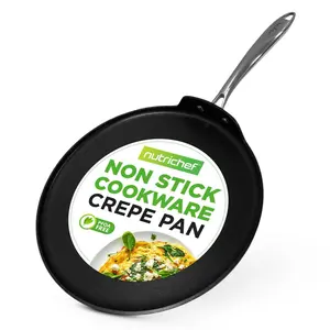 12" Nonstick Crepe Pan, Even Heating, Hard-Anodized, Dishwasher Safe | Durable Cooking Skillet for Pancakes, Dosa, Chapati & Tortillas - Home Kitchen Accessory