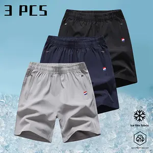 Men's 3-Pack Summer Ice Fabric Casual Shorts – Lightweight & Breathable, Drawstring Waistband, Side Pockets, Perfect for Warm Weather & Everyday Wear
