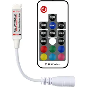 RF  Remote LED Controller, DC 5V/12V/24V for 5050 3528 5630 LED Strip Lights, Mini 4-Pin RF LED Controller