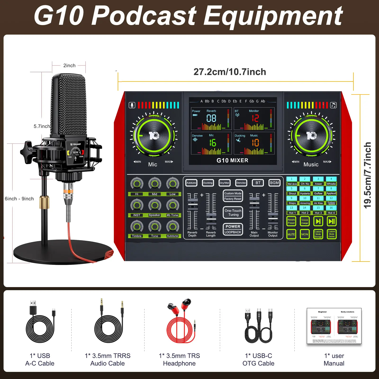 Tenlamp G10 Audio Mixer, Podcast Equipment Bundle with Studio Tenlamp G10 Audio Mixer, Podcast Equipment Bundle with Studio