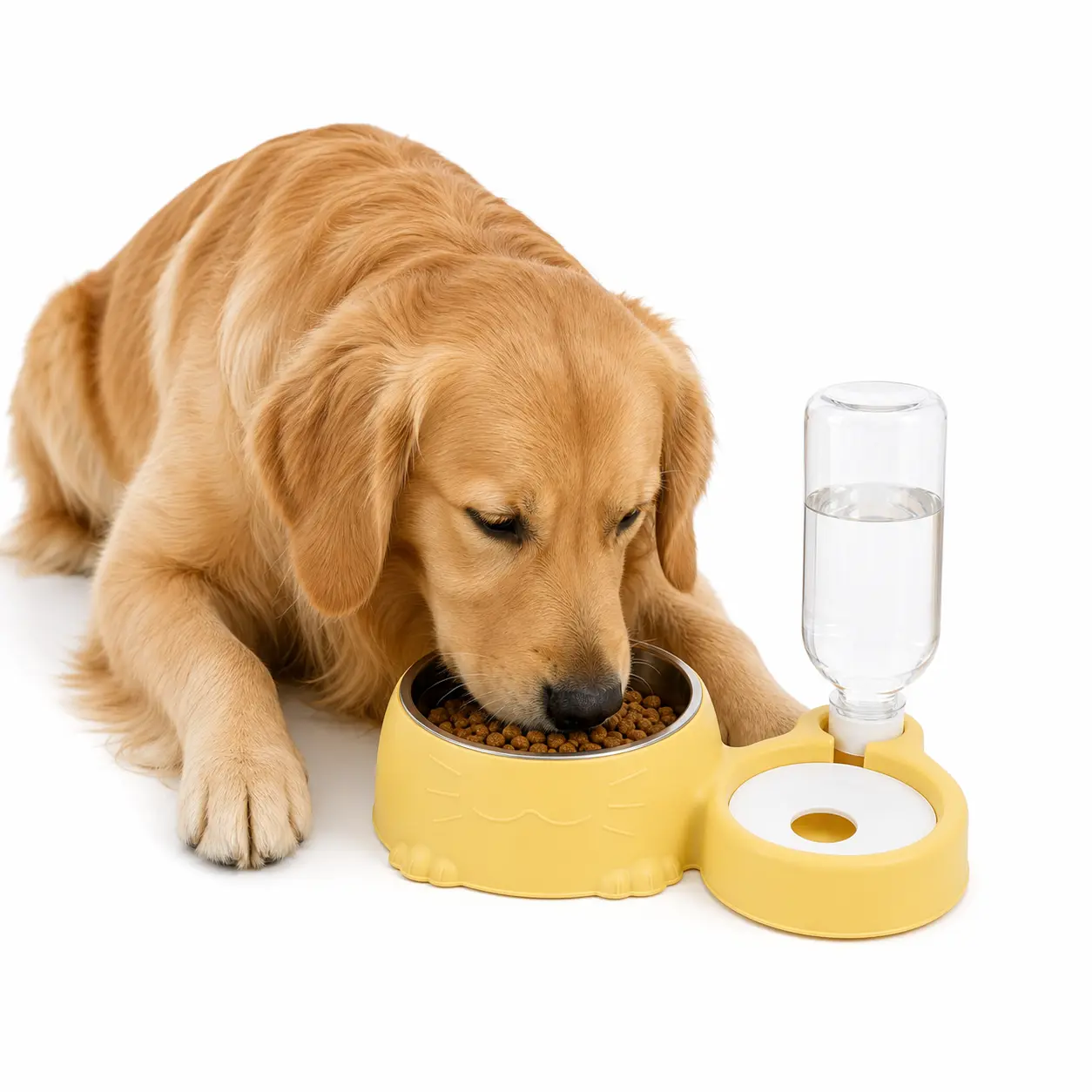 2-in-1 Double Automatic Pet Feeder & Self-Watering Station, Gravity-Fed Slow Feeder Non-Slip Bowl Set with Water Bottle, Small-Medium Dog & Cat Essentials (Animal Drinking Water Bowl Included)