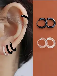 4 Pair Transparent Resin Hoop Earrings, Unisex Hypoallergenic Studs, Minimalist Design, Ball & Threaded Styles, Casual Wear Protecting Ear Holes, Clear Resin Earrings