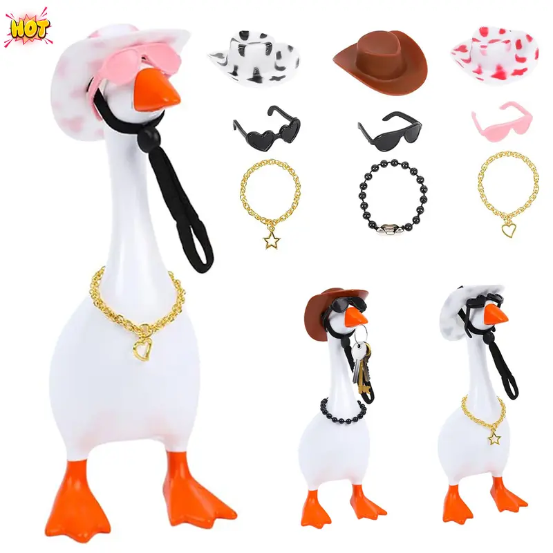7-Inch Desk Goose Outfit Set - Mini Western Cowboy Hat, Scarf & Sunglasses, Magnetic Funny Duck Decorative Home Ornament, Specialty DIY Supplies Figure Decor Animal Collectible for Home Office, Sohochic Ornaments