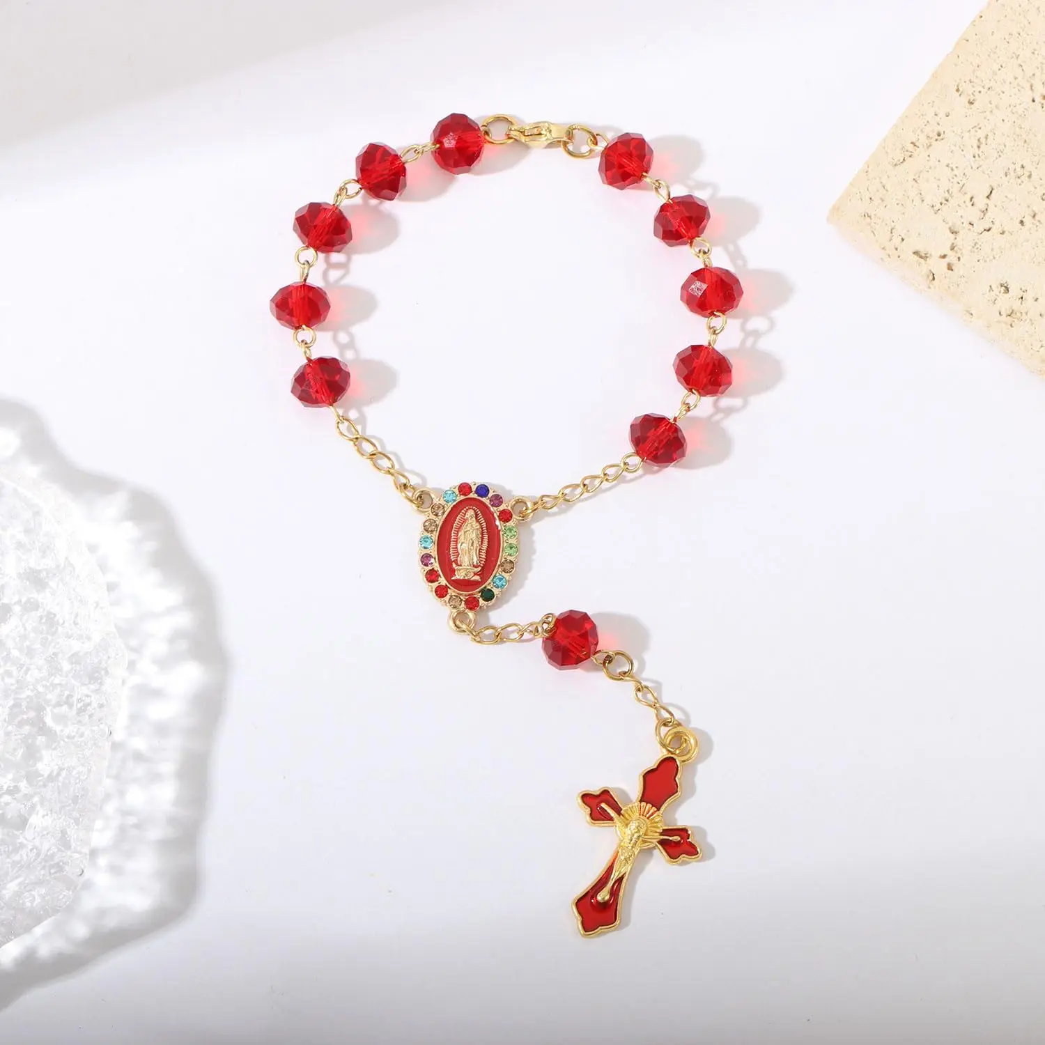 Car Rosary for Rearview Mirror,Rosary for Car Mirror Hanging,Catholic Religious Gifts for Women Men,Auto Rearview Catholic Rosary Hanging Pendant with Virgin Mary Charm,interior Cars Accessories (Red)Gift.