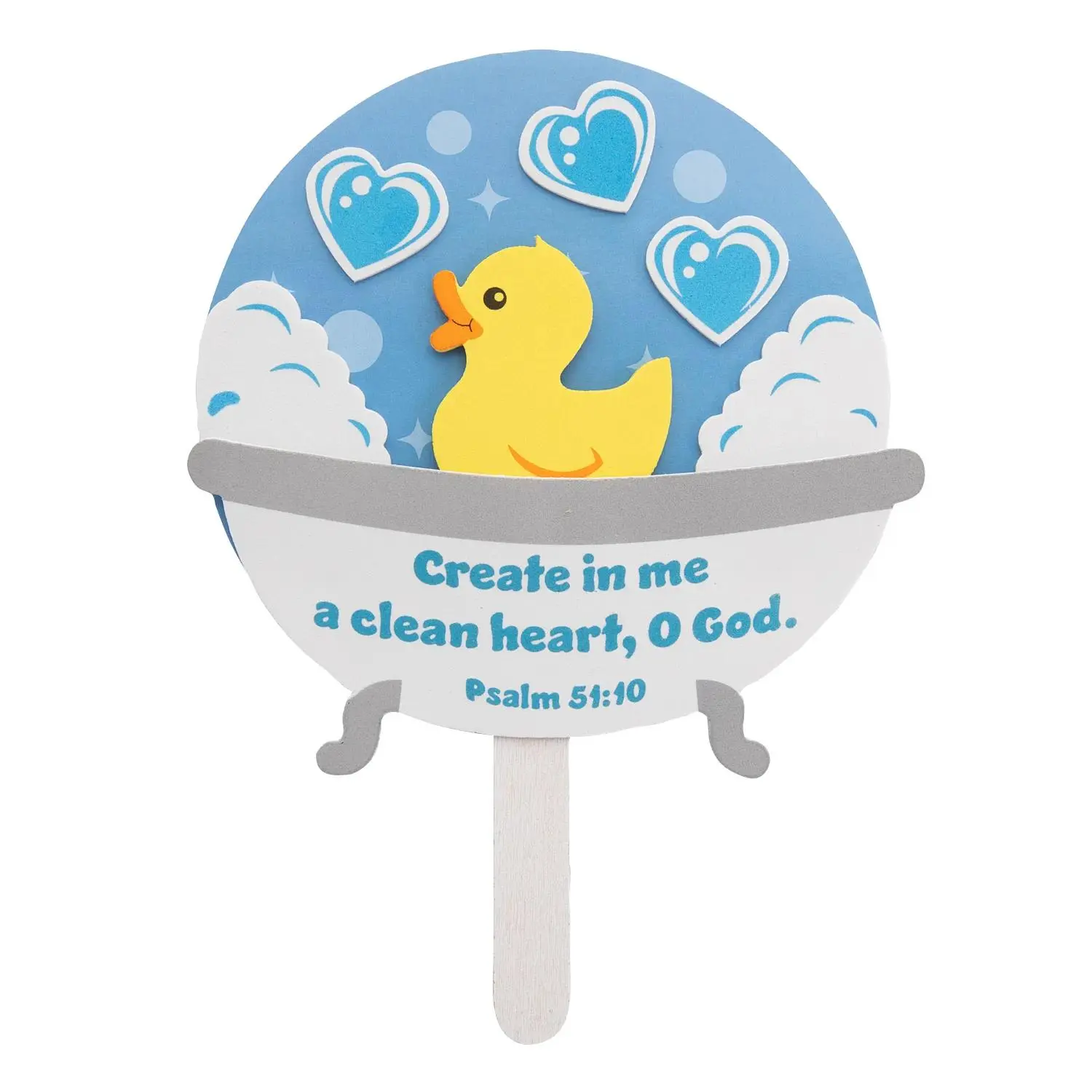 Religious "Create in Me a Clean Heart" Foam Craft Kit - 6.75x7.25in, Makes 12, with Wooden Craft Sticks, Cardstock Backdrop, Bathtub Theme, Sunday School Use, Interactive DIY Scrapbooking Supply