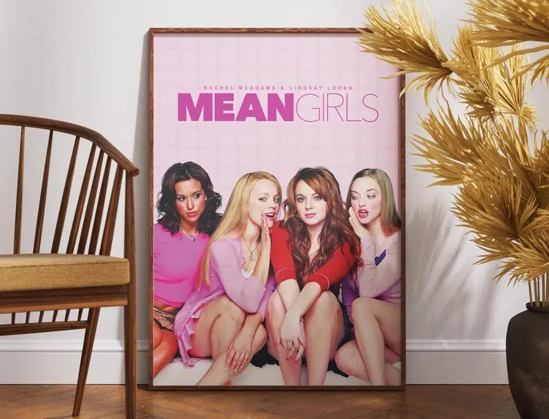 Mean Girls Poster, Retro Movie Poster, Vintage Poster, Gift for Her, Girl Room, Pink Poster, Lindsay Lohan, Rachel McAdams, Child Room Decor