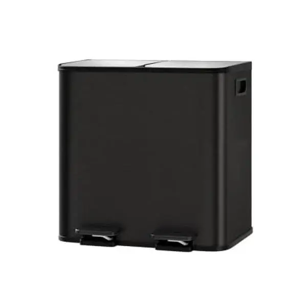 2 x 15L Metal Pedal Bin for Separated Collection, Domestic Use, Commercial Use, Separate Baskets, Efficient Differentiated Collection, Space-Saving Design,Black